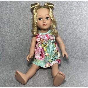 Blonde 18" Doll Green Eyes 2013 CitiToy Floral Dress Articulated Limbs GS125 Toy